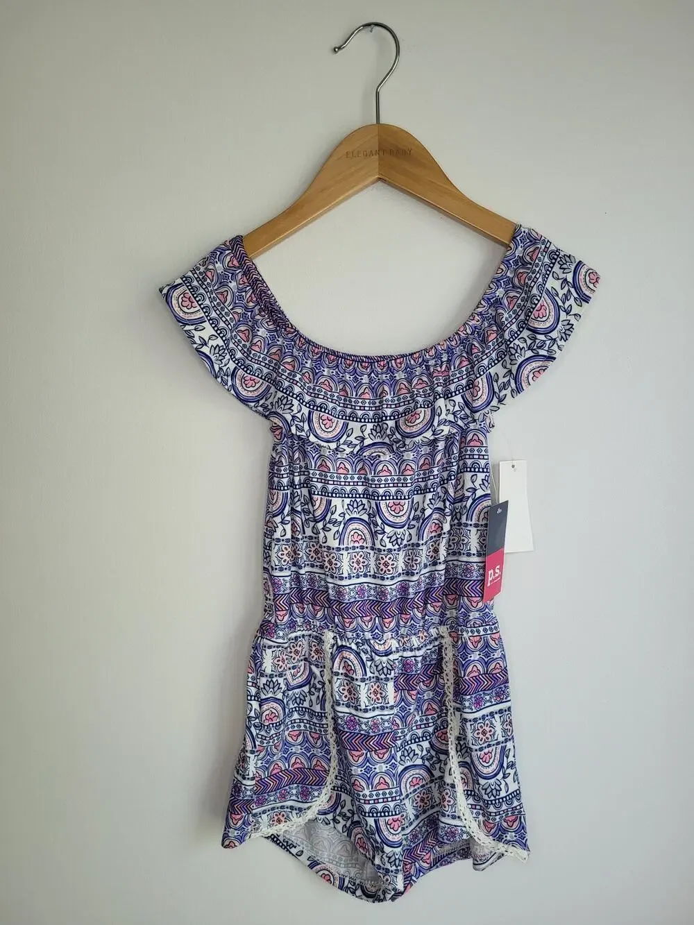 NWT P.S. From Aéropostale Boho Floral Paisley Ruffle Off-Shoulder Romper Shorts
